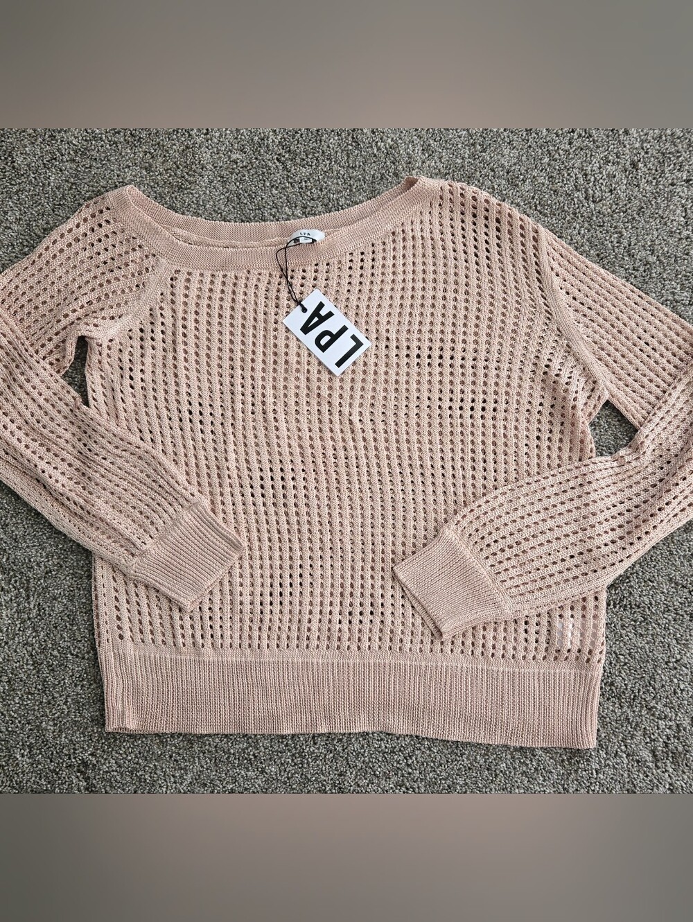 LPA Rose Gold Fishnet Asymetrical Boat Neck Sweater M